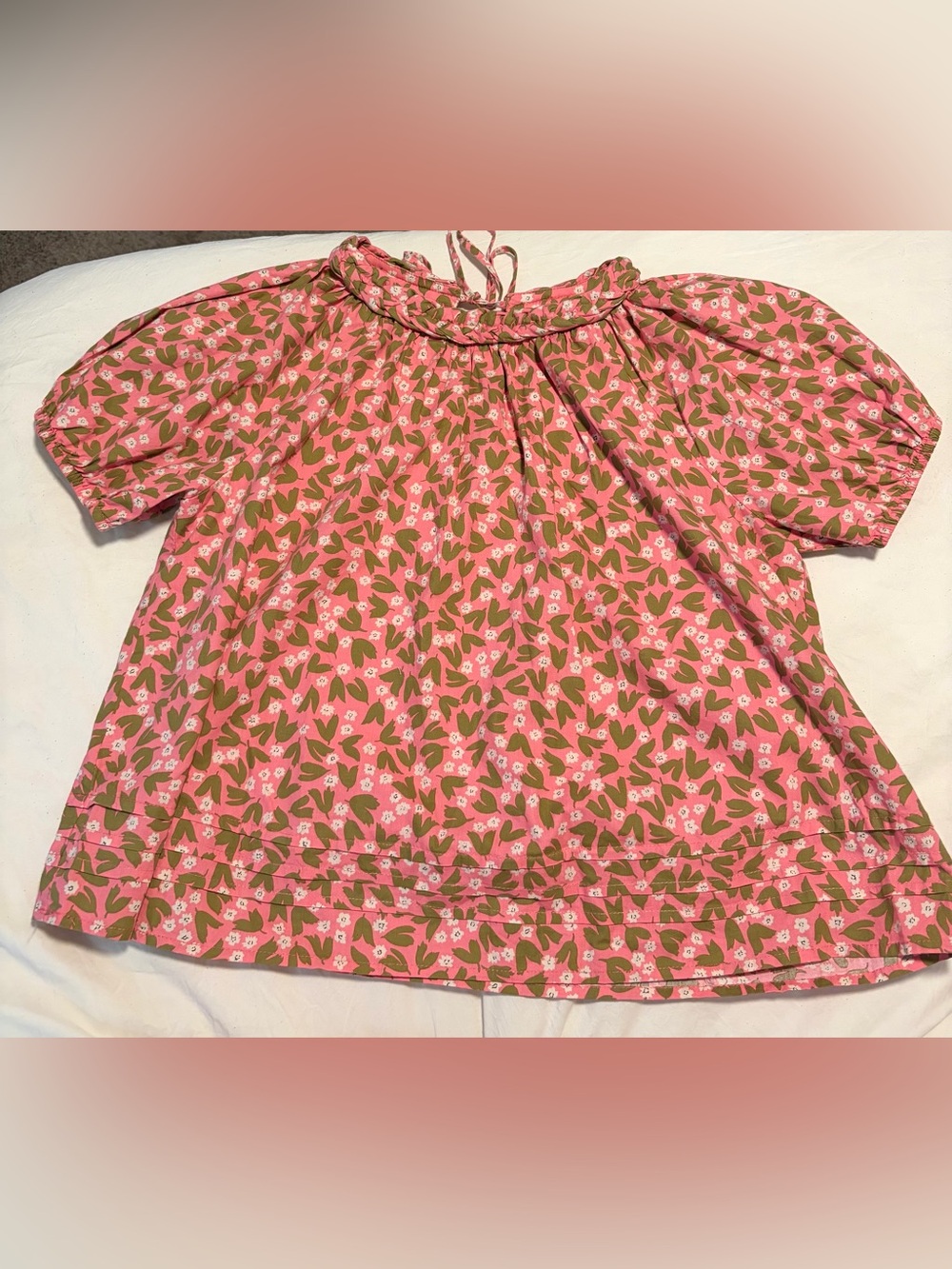 Strut & Bolt Pink Floral Braided Collar Puff Sleeve Bloom Meadow Top - Size M